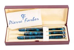 Pierre Faber, a pen set: with variegated blue bodies, contained in a fitted case.