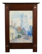 English School Circa 1907- View to a cathedral,:- signed with a monogram and dated '07 watercolour,