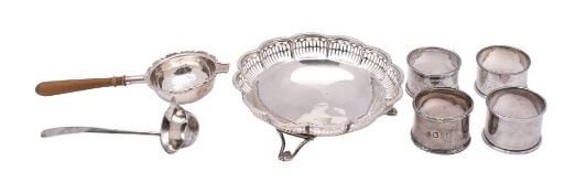 A mixed lot of silverwares, various makers and dates: includes, four napkin rings,