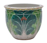 A Chinese famille rose/verte jardiniere: the exterior boldly painted with leaves,
