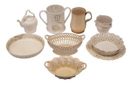 A mixed lot of late 18th/19th century plain creamware: including three baskets,