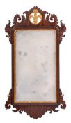 A mahogany and parcel gilt framed wall mirror in George I style, 19th century,