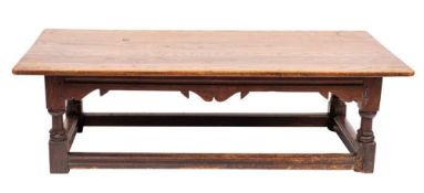 An oak low table, elements 17th century and later adapted,