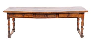 A French walnut refectory table, 18th century,