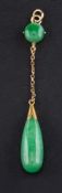 A jadeite drop pendant,: diameter of upper jadeite cabochon, ca. 7.