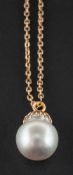 A baroque, cultured 'Tahitian' pearl pendant,: the cultured pearl of grey hue,