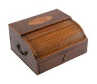 A George III mahogany and marquetry table top box: the rectangular top with inlaid conch shell
