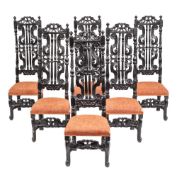 A set of six William and Mary carved and ebonised wood side chairs, late 17th century and later,