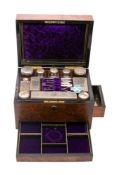 A Victorian figured walnut travelling vanity box: of rectangular outline,