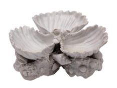 A Plymouth white triple-shell salt: the rocky base and centre applied with small shells and seaweed,