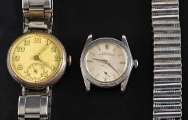 A Rolex Oyster Speedking gentleman's stainless steel wristwatch: the champagne dial having raised