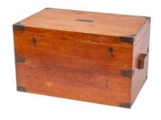 A Victorian teak trunk, last quarter 19th century,: the cover with inset brass plaque for Glde.B.