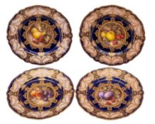 A set of four Royal Worcester cabinet plates by Richard Sebright: the centres painted with fruit on