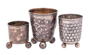 An Imperial Russian silver beaker, maker BCC, Moscow, 1745: of cylindrical tapering outline,