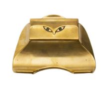 A Continental Art Nouveau period brass inkwell: the hinged lid enclosing two inkwells, stamped GES.