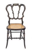 A Victorian black lacquered wood and mother-of-pearl inset side chair, circa 1865,