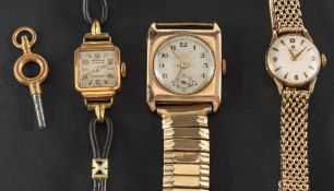 A 9ct ladies Omega wristwatch: the cream dial with raised baton and Arabic numerals, signed Omega,