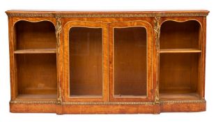 A Victorian satinwood, parcel gilt and gilt bronze mounted breakfront credenza, circa 1880,