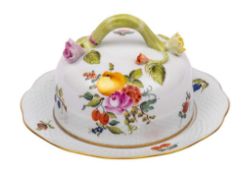 A Herend porcelain 'Fruits & Flowers' butter dish and stand and a similar 'Indian Basket' sucrier