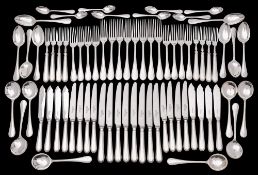 An Elizabeth II silver Hanoverian and Bead pattern flatware service, maker Roberts & Belk,