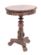 An Anglo Indian carved and stained hardwood occasional table, Bombay Presidency,