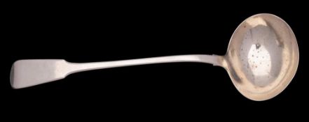 A George IV silver Fiddle pattern soup ladle, maker William Eaton, London, 1824: 33cm long, 196gms,