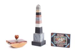 An Italian micro mosaic tourist paperweight: a polished banded agate blotter and specimen marble