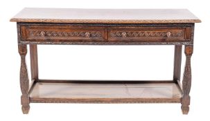 An oak dresser base in 17th century taste, 20th century,