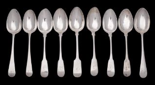 A mixed collection of silver flatwares, various makers and dates: initialled,
