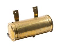 An 18th century Dutch brass cylindrical candle box: with incised hinged lid, 25.5cm long.