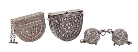 Two Indian white metal purses: of D-shaped outline with hinged lids, 7.