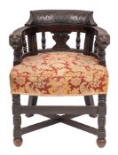 A Victorian carved oak tub elbow chair in 17th century taste, late 19th century,
