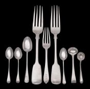 Two Victorian silver provincial Fiddle pattern table forks, maker Edward Ramsey, Exeter,