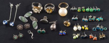 A collection of jewellery:, including 19 pairs of ear studs and a pair of drop earrings,