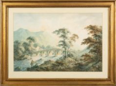 English School late 18th Century- Upland river scenes with fishermen,:- two,