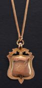 A 9ct gold cartouche-shaped pendant,: engraved with initials 'GGE', with hallmarks for Chester,