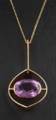 Ellis Kauppi for Kupittaan Kulta Oy, a 14ct gold amethyst pendant,: estimated amethyst weight ca.