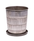 A sterling silver telescopic stirrup cup, stamped Sterling: of plain cylindrical tapering form,