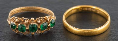 Two rings;: including a 22ct gold band ring, with hallmarks for Birmingham, 1927, ring size K1/2,