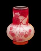 A Gallé cameo glass vase: of squat ovoid form with cylindrical neck,