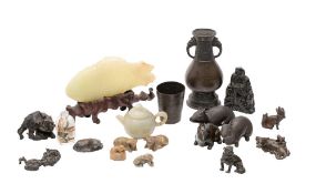 A mixed lot of Chinese and Japanese small metal wares and works of art: including a pair of