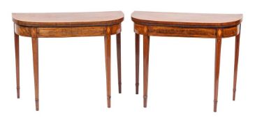 A pair of George III mahogany and crossbanded card tables, last quarter 18th century,