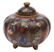 A Japanese cloisonne koro and cover: of lobed chrysanthemum form ,