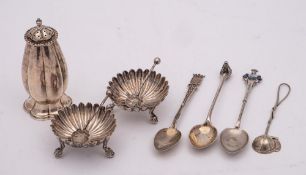 A George V silver pepperette, maker's mark worn, Birmingham,