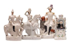 A group of four Victorian Staffordshire flatback pottery figures: comprising Napoleon,