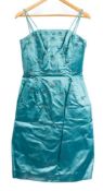 A vintage 1950s/60s cocktail dress by Paul Jonas ,London, cyan with bead work to front., size 14.