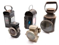 A BR hand signal lantern with original burner and two colour glass shades,