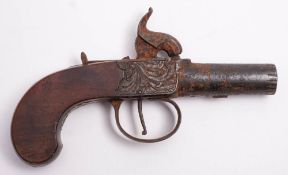 A 19th century boxlock percussion pistol by Lyon & Calisher: the short 1 1/12 inch turn off barrel