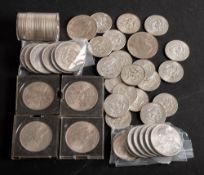 A collection of world coins: containing 22 USA Kennedy 1964 half dollars, 1x1965, 5x1966, 13x1967,