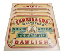 Four early 20th century lithograph advertising boards for 'Ferris & Son, Maltsters.